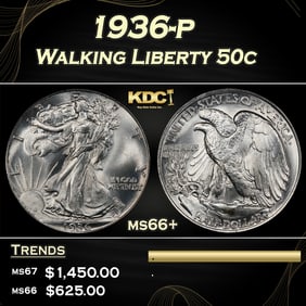 1936-p Walking Liberty Half Dollar 50c ms66+ SEGS