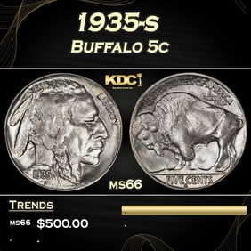 1935-s Buffalo Nickel 5c Grades ms66
