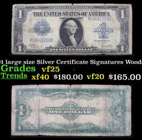 1923 $1 large size Silver Certificate Grades vf+ Signatures Woods/White