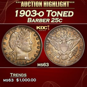 1903-o Barber Quarter Toned 25c ms63 USCG