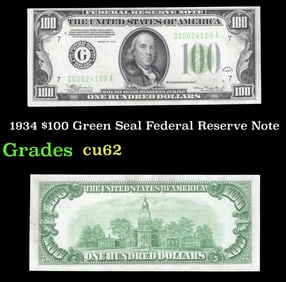 1934 $100 Green Seal Federal Reserve Note Grades Select CU