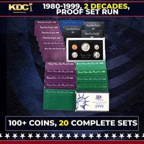 1980-1999 2 Decades Proof Set Run - 100+ Coins, 20 Complete Sets