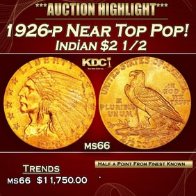 1926-p Gold Indian Quarter Eagle Near Top Pop! $2 1/2 ms66 USCG