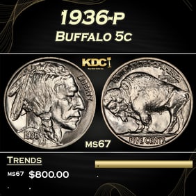 1936-p Buffalo Nickel 5c ms67 SEGS
