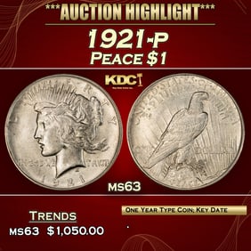 1921-p Peace Dollar $1 ms63 USCG