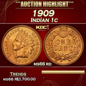 1909 Indian Cent 1c ms66 rd SEGS
