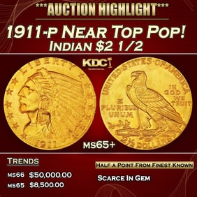 1911-p Gold Indian Quarter Eagle Near Top Pop! $2 1/2 ms65+ SEGS