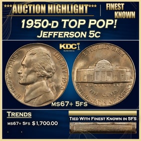 1950-d Jefferson Nickel TOP POP! 5c ms67+ 5fs SEGS