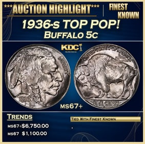 1936-s Buffalo Nickel TOP POP! 5c ms67+ SEGS