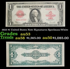 1923 Speelman/White $1 United States Note Grades Select AU