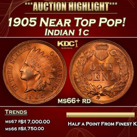 1905 Indian Cent Near Top Pop! 1c ms66+ rd SEGS