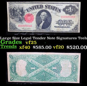 1917 $1 Large Size Legal Tender Note Grades vf+ Signatures Teehee/Burke