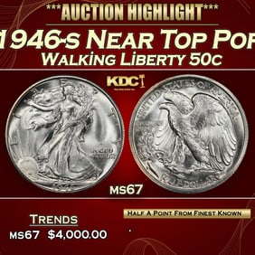 1946-s Walking Liberty Half Dollar Near Top Pop 50c ms67 SEGS
