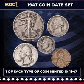 1947 5 Coin Date Set, 1 Of Each Type Of Coin Minted in 1947