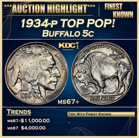 1934-p Buffalo Nickel TOP POP! 5c ms67+ SEGS
