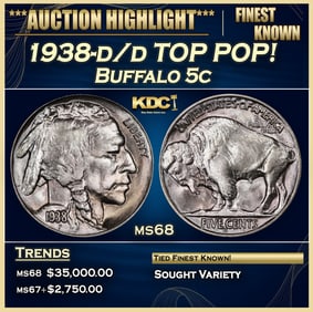 1938-d/d Buffalo Nickel TOP POP! 5c ms68 SEGS