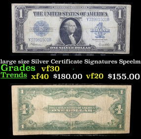 1923 $1 large size Silver Certificate Grades vf++ Signatures Speelman/White