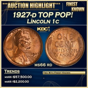 1927-d Lincoln Cent TOP POP! 1c ms66 rd SEGS