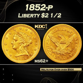 1852-p Gold Liberty Quarter Eagle $2 1/2 ms62+ USCG