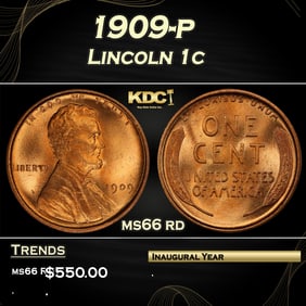 1909-p Lincoln Cent 1c Grades ms66 rd