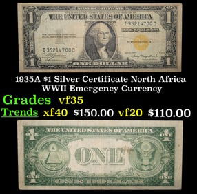 1935A $1 Silver Certificate North Africa WWII Emergency Currency Grades vf++