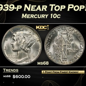 1939-p Mercury Dime Near Top Pop! 10c ms68 SEGS