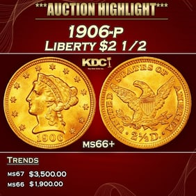 1906-p Gold Liberty Quarter Eagle $2 1/2 ms66+ SEGS