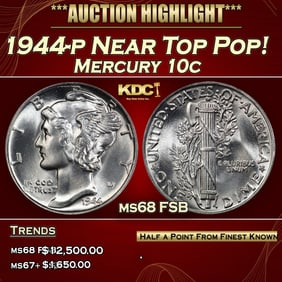 1944-p Mercury Dime Near Top Pop! 10c ms68 FSB SEGS
