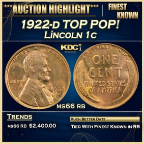 1922-d Lincoln Cent TOP POP! 1c ms66 rb SEGS
