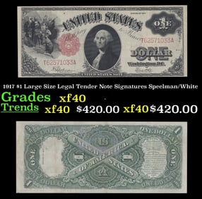 1917 Speelman/White $1 Large Size Legal Tender Note Grades xf