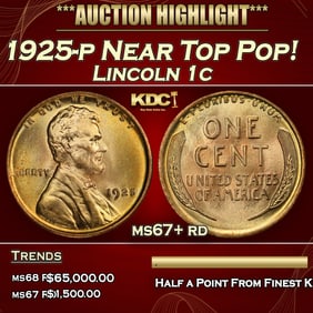 1925-p Lincoln Cent Near Top Pop! 1c ms67+ rd SEGS