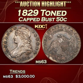 1829 Capped Bust Half Dollar Toned 50c ms63 USCG