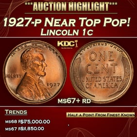 1927-p Lincoln Cent Near Top Pop! 1c ms67+ rd SEGS