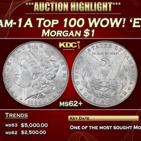 1886-o Morgan Dollar Vam-1A Top 100 WOW! 'E' On Rev $1 ms62+ USCG