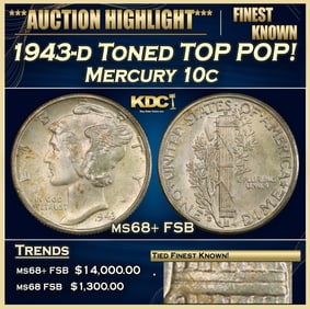 1943-d Mercury Dime Toned TOP POP! 10c ms68+ fsb SEGS