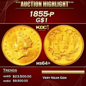 1855-p Gold Dollar $1 ms64+ SEGS