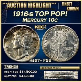 1916-s Mercury Dime TOP POP! 10c ms67+ FSB SEGS