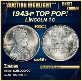 1943-p Lincoln Cent TOP POP! 1c ms68+ SEGS