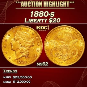 1880-s Gold Liberty Double Eagle $20 ms62 USCG