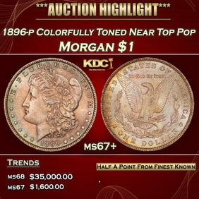 1896-p Morgan Dollar Colorfully Toned Near Top Pop $1 ms67+ SEGS