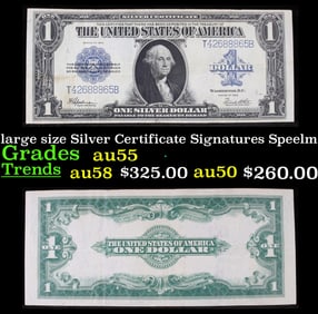 1923 $1 large size Silver Certificate Grades Choice AU Signatures Speelman/White