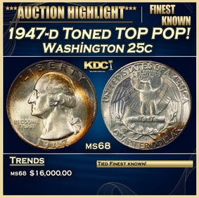 1947-d Washington Quarter Toned TOP POP! 25c ms68 SEGS