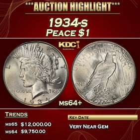 1934-s Peace Dollar $1 ms64+ USCG