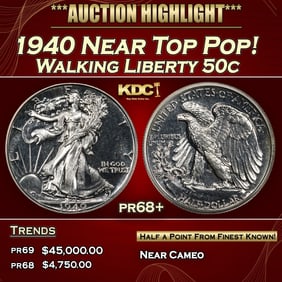 1940 Proof Walking Liberty Half Dollar Near Top Pop! 50c pr68+ SEGS