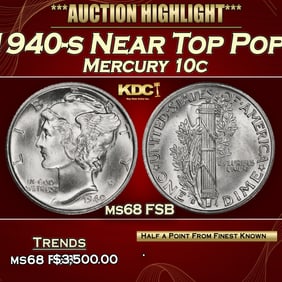 1940-s Mercury Dime Near Top Pop! 10c ms68 FSB SEGS