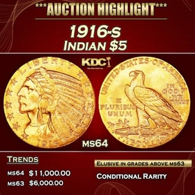 1916-s Gold Indian Half Eagle $5 ms64 USCG