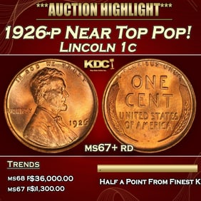 1926-p Lincoln Cent Near Top Pop! 1c ms67+ rd SEGS