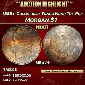 1885-p Morgan Dollar Colorfully Toned Near Top Pop $1 ms67+ SEGS