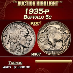 1935-p Buffalo Nickel 5c ms67 SEGS