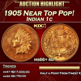 1905 Indian Cent Near Top Pop! 1c ms66+ rd SEGS
